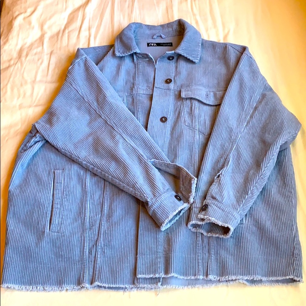 Zara oversized Corduroy Jacket in baby blue